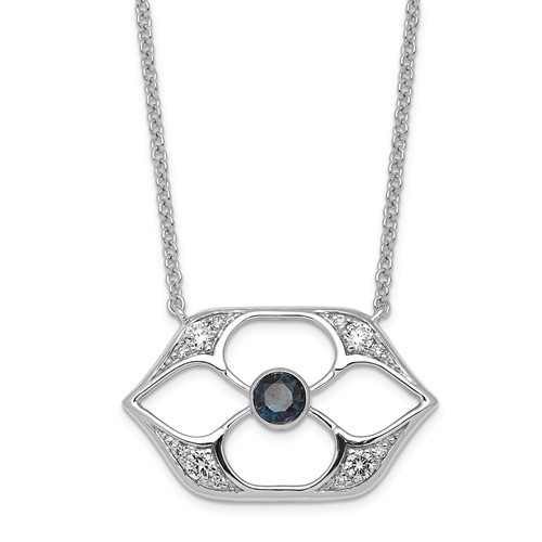 14K White Gold Lab Grown Diamond VS+ F+ and Sapphire Fashion Necklace