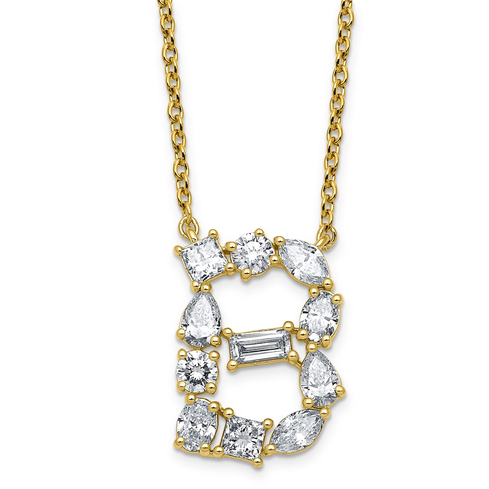 14K Yellow Gold Lab Grown Diamond VS+ F+ Complete Initial B Necklace