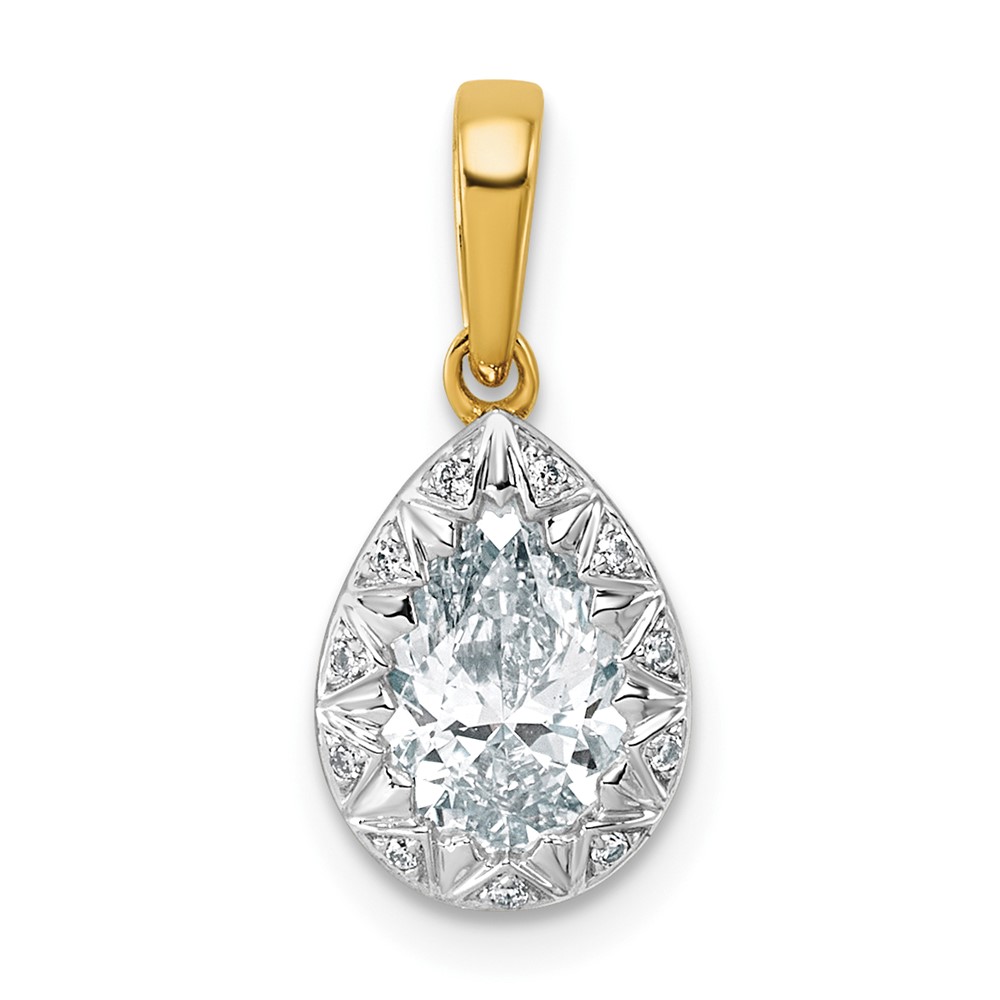 10K Pendant with Rhodium Cert Lab Grown VS+ F+ Pear Center Diamond