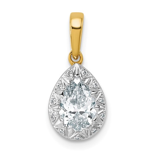 10K Pendant with Rhodium Cert Lab Grown VS+ F+ Pear Center Diamond