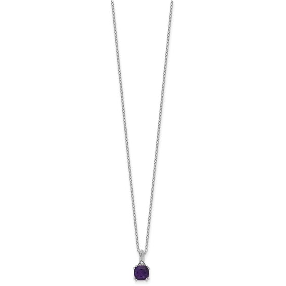 Sterling Silver Amethyst Diamond Pendant w/Chain 6mm AM