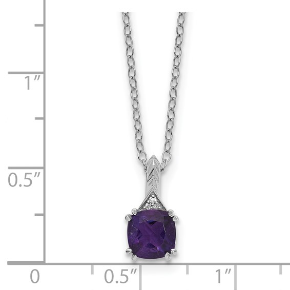 Sterling Silver Amethyst Diamond Pendant w/Chain 6mm AM