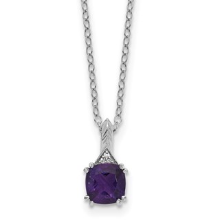 Sterling Silver Amethyst Diamond Pendant w/Chain 6mm AM