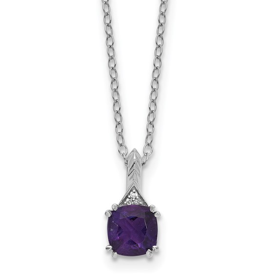 Sterling Silver Amethyst Diamond Pendant w/Chain 6mm AM