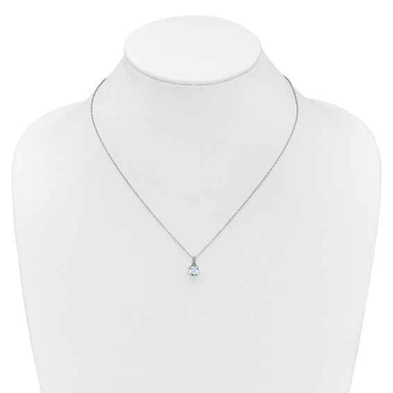 Sterling Silver Aquamarine Diamond Pendant w/Chain 6mm AQ