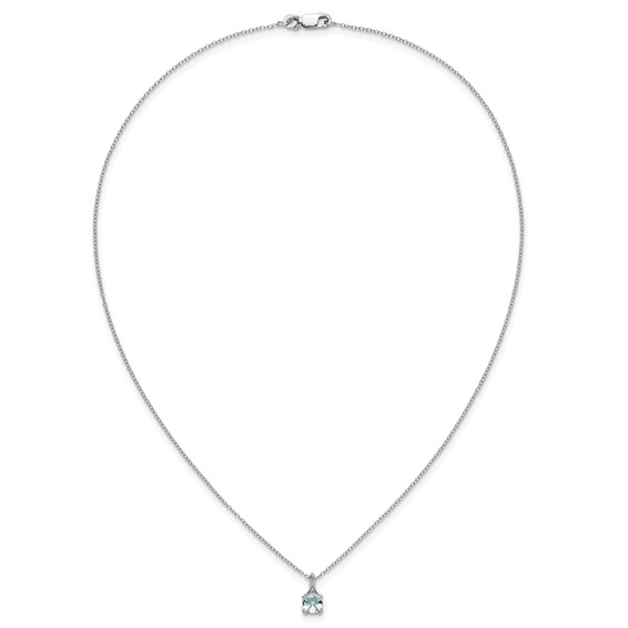 Sterling Silver Aquamarine Diamond Pendant w/Chain 6mm AQ