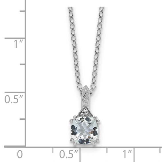 Sterling Silver Aquamarine Diamond Pendant w/Chain 6mm AQ