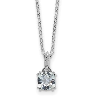 Sterling Silver Aquamarine Diamond Pendant w/Chain 6mm AQ