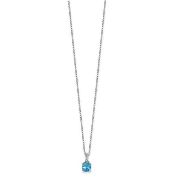 Sterling Silver Blue Topaz and Diamond Pendant w/Chain 6mm BT