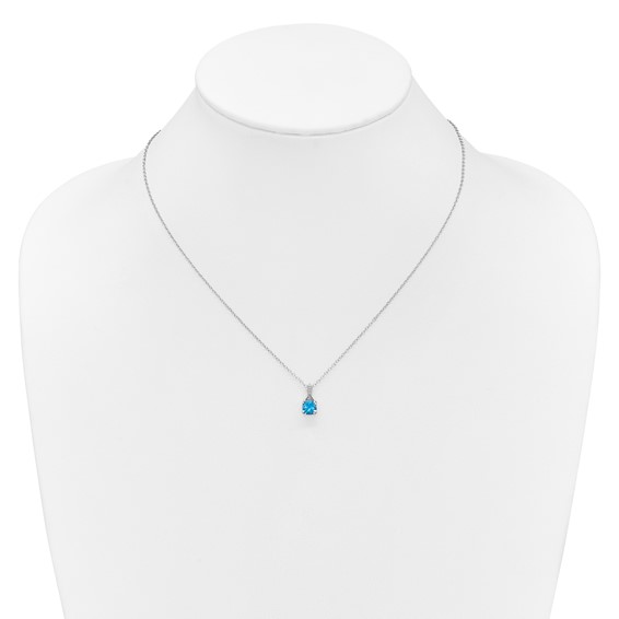 Sterling Silver Blue Topaz and Diamond Pendant w/Chain 6mm BT