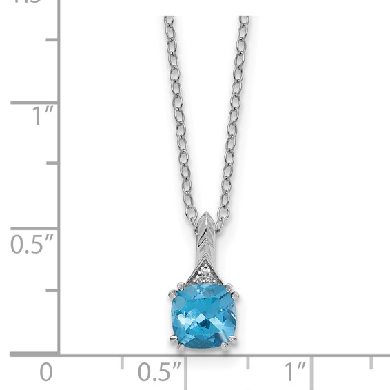 Sterling Silver Blue Topaz and Diamond Pendant w/Chain 6mm BT