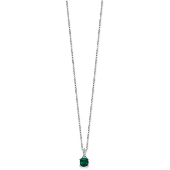 SS Cr. Emerald and Diamond Pendant w/Chain 6mm CREM