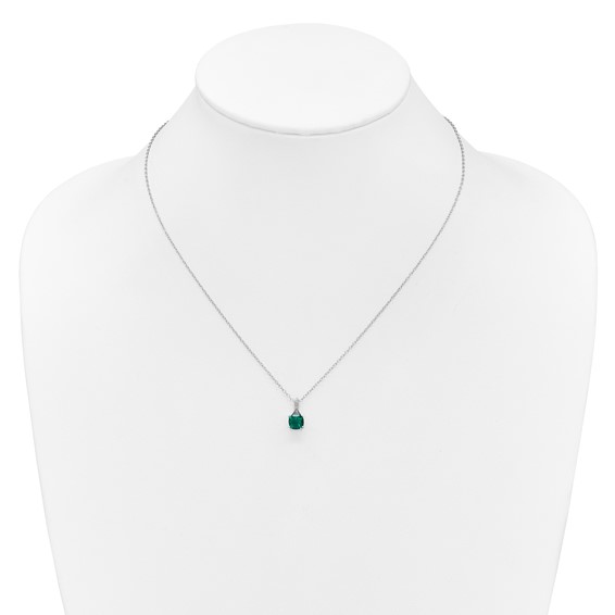 SS Cr. Emerald and Diamond Pendant w/Chain 6mm CREM