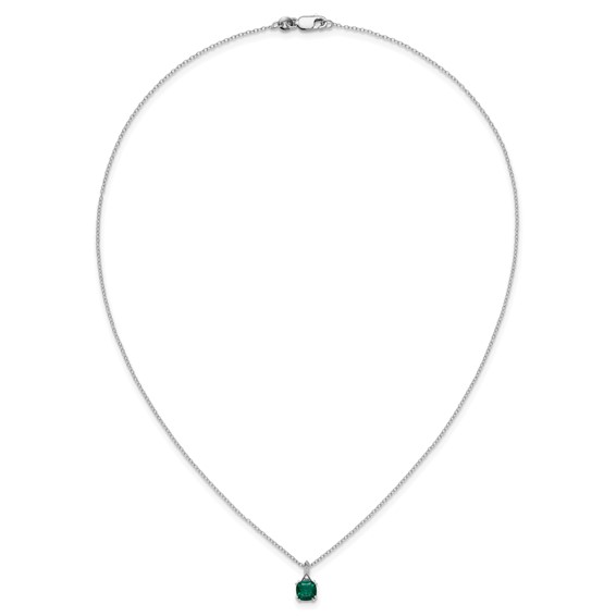 SS Cr. Emerald and Diamond Pendant w/Chain 6mm CREM