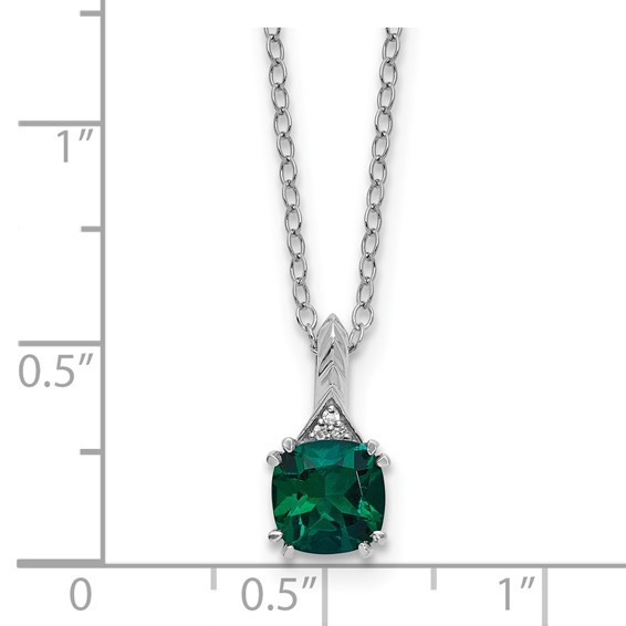 SS Cr. Emerald and Diamond Pendant w/Chain 6mm CREM