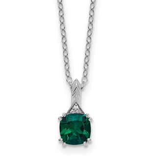 SS Cr. Emerald and Diamond Pendant w/Chain 6mm CREM