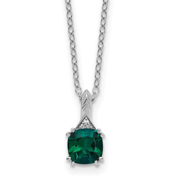 SS Cr. Emerald and Diamond Pendant w/Chain 6mm CREM