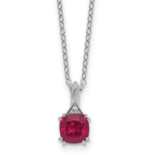 SS Cr. Ruby Diamond Pendant w/Chain 6mm CRRU