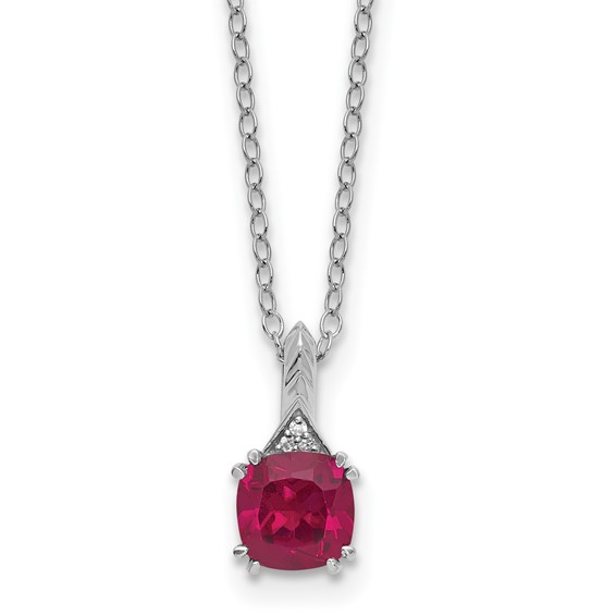 SS Cr. Ruby Diamond Pendant w/Chain 6mm CRRU