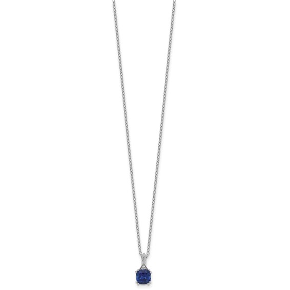 SS Cr. Sapphire Diamond Pendant w/Chain 6mm CRSA
