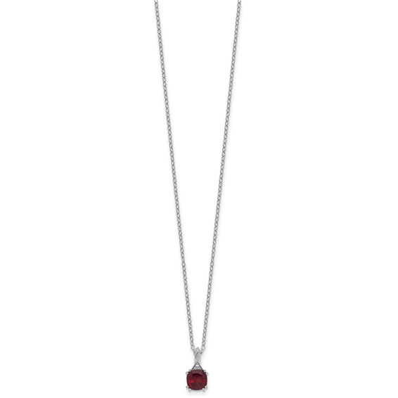 SS Garnet Diamond Pendant w/Chain 6mm Garnet