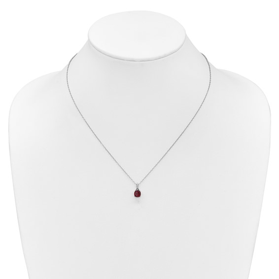 SS Garnet Diamond Pendant w/Chain 6mm Garnet