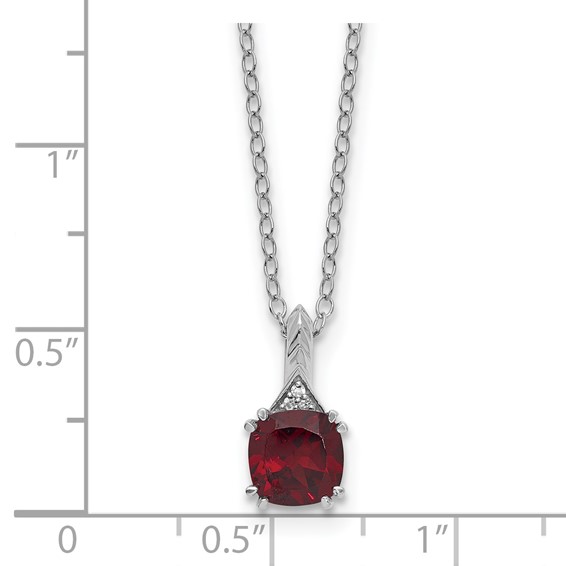 SS Garnet Diamond Pendant w/Chain 6mm Garnet