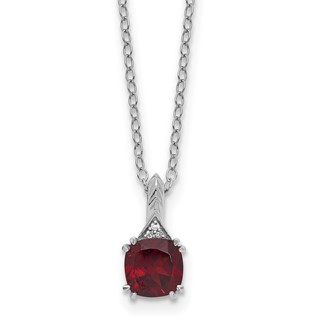 SS Garnet Diamond Pendant w/Chain 6mm Garnet