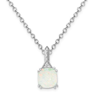 Sterling Silver Opal Diamond Pendant w/Chain 6mm Opal
