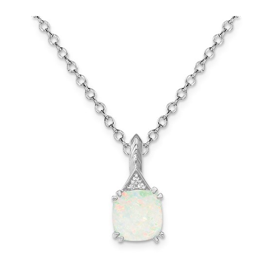 Sterling Silver Opal Diamond Pendant w/Chain 6mm Opal