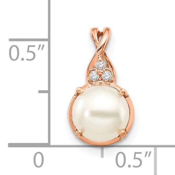 10kr Pearl and Diamond Pendant w/chain 7mm FWC Pearl