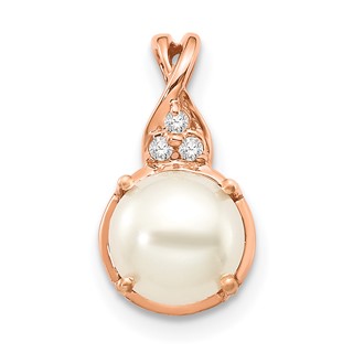 10kr Pearl and Diamond Pendant w/chain 7mm FWC Pearl