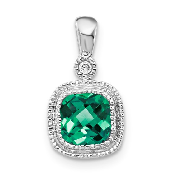 10kw Created Emerald & Diamond Pend Necklace
