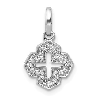 14k White Gold 1/10 carat Diamond Fancy Cross Pendant