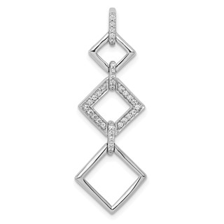 14k White Gold 1/6 carat Diamond Fancy Three Square Dangle Pendant