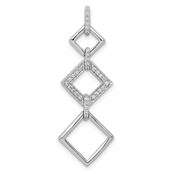 14k White Gold 1/6 carat Diamond Fancy Three Square Dangle Pendant