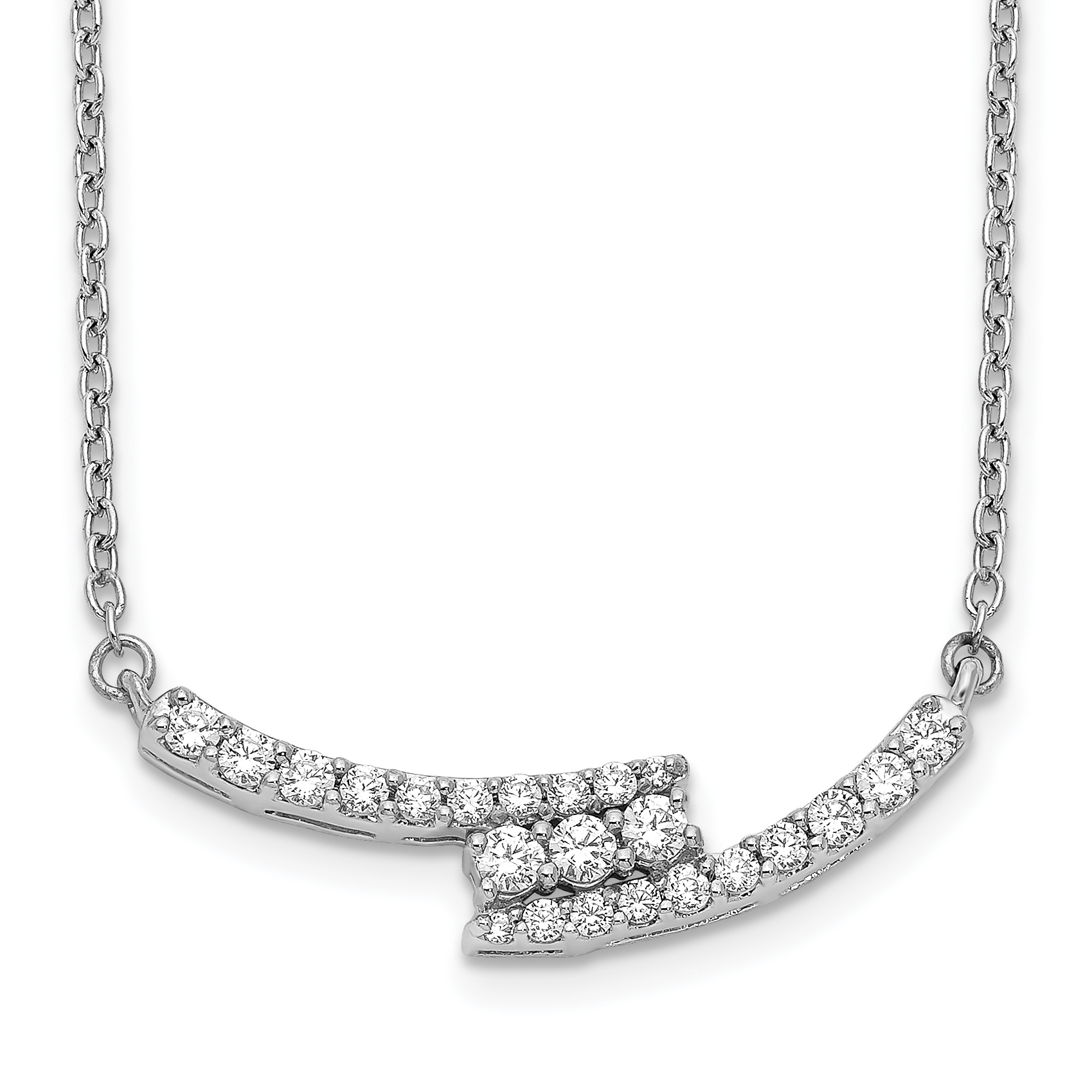 14k White Gold 1/3 carat Diamond Bypass Curved Bar 18 inch Necklace (PM3737-033-WA)