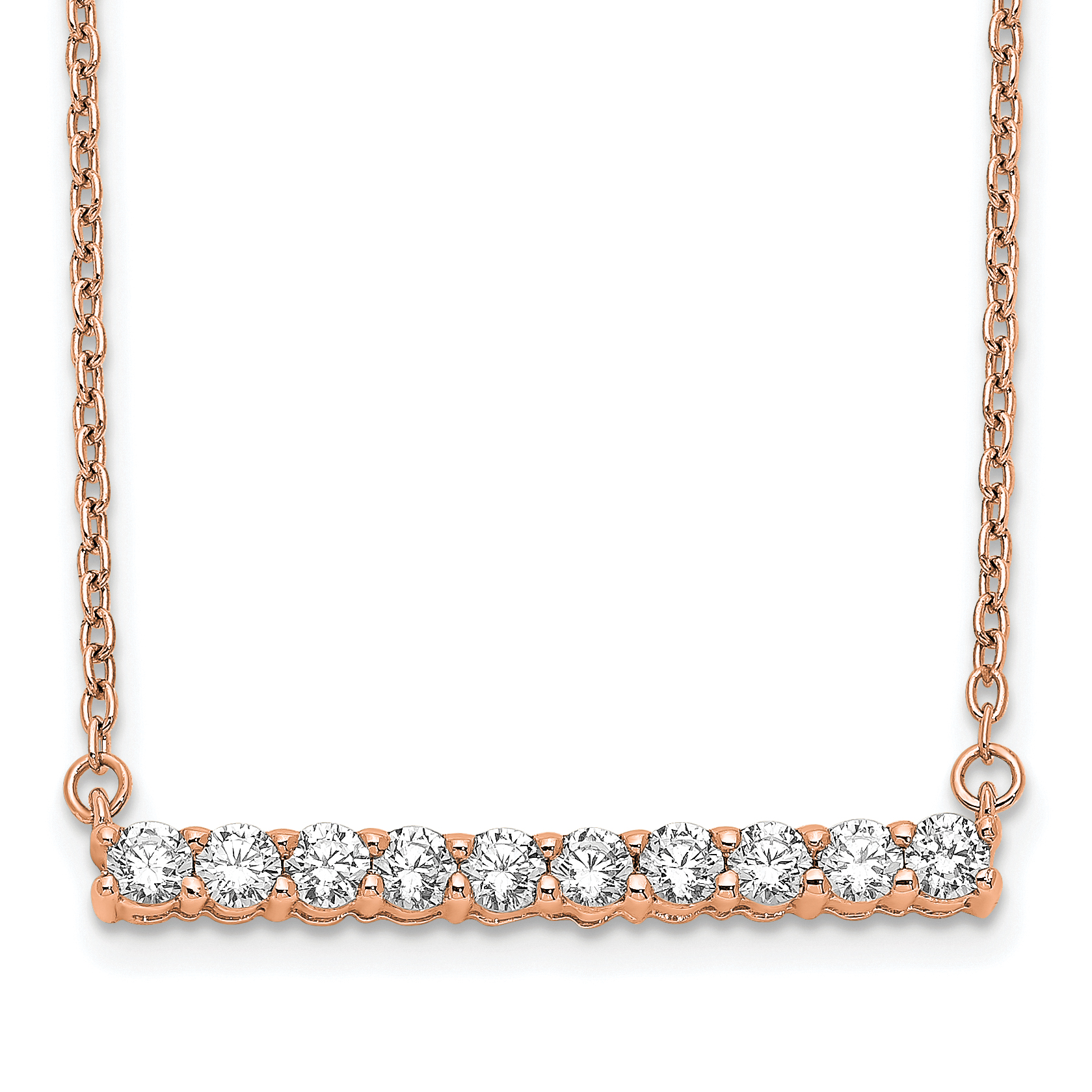 14k Rose Gold 1/2 carat Lab Grown Diamond VS/SI+ G+ Complete 18 inch Bar Necklace (PM3738-050-RLG)