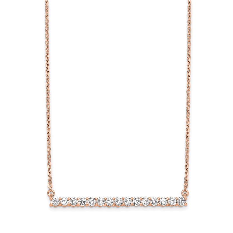 14k Rose Gold 3/4 carat Lab Grown Diamond VS/SI+ G+ 18 inch Bar Necklace
