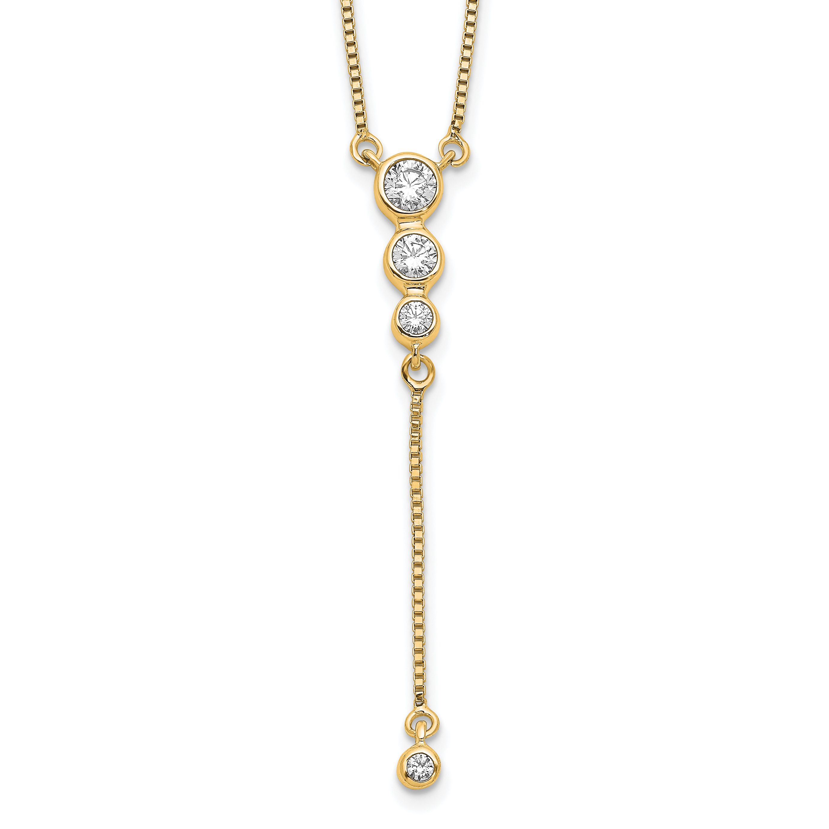 14k Polished 1/4 carat Diamond Graduated 3-stone with Dangle 18 inch Y-Necklace (PM3742-025-YA)