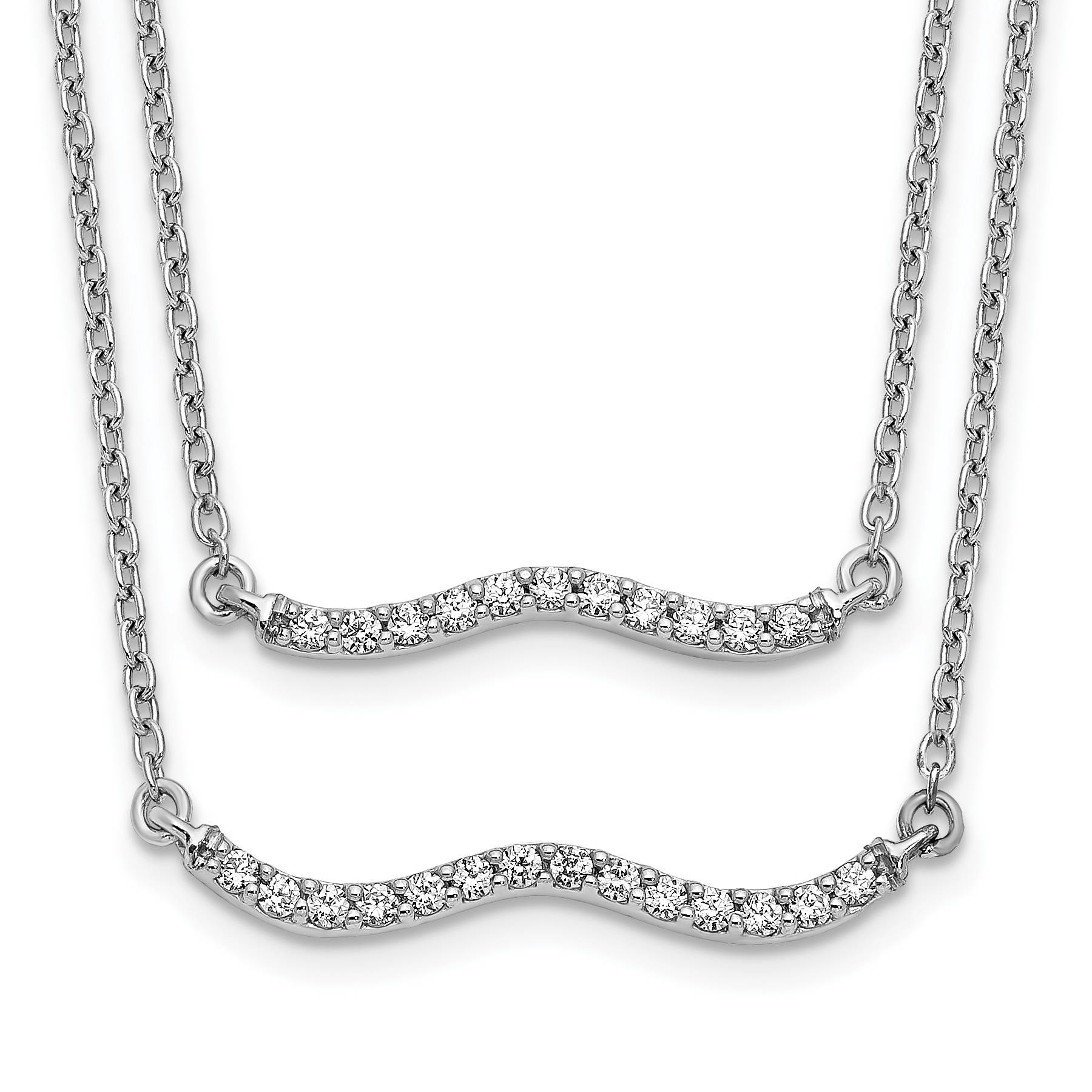 14k White Gold 1/4 carat Diamond Wavy Bar Double Strand 18 inch Necklace (PM3749-025-WA)