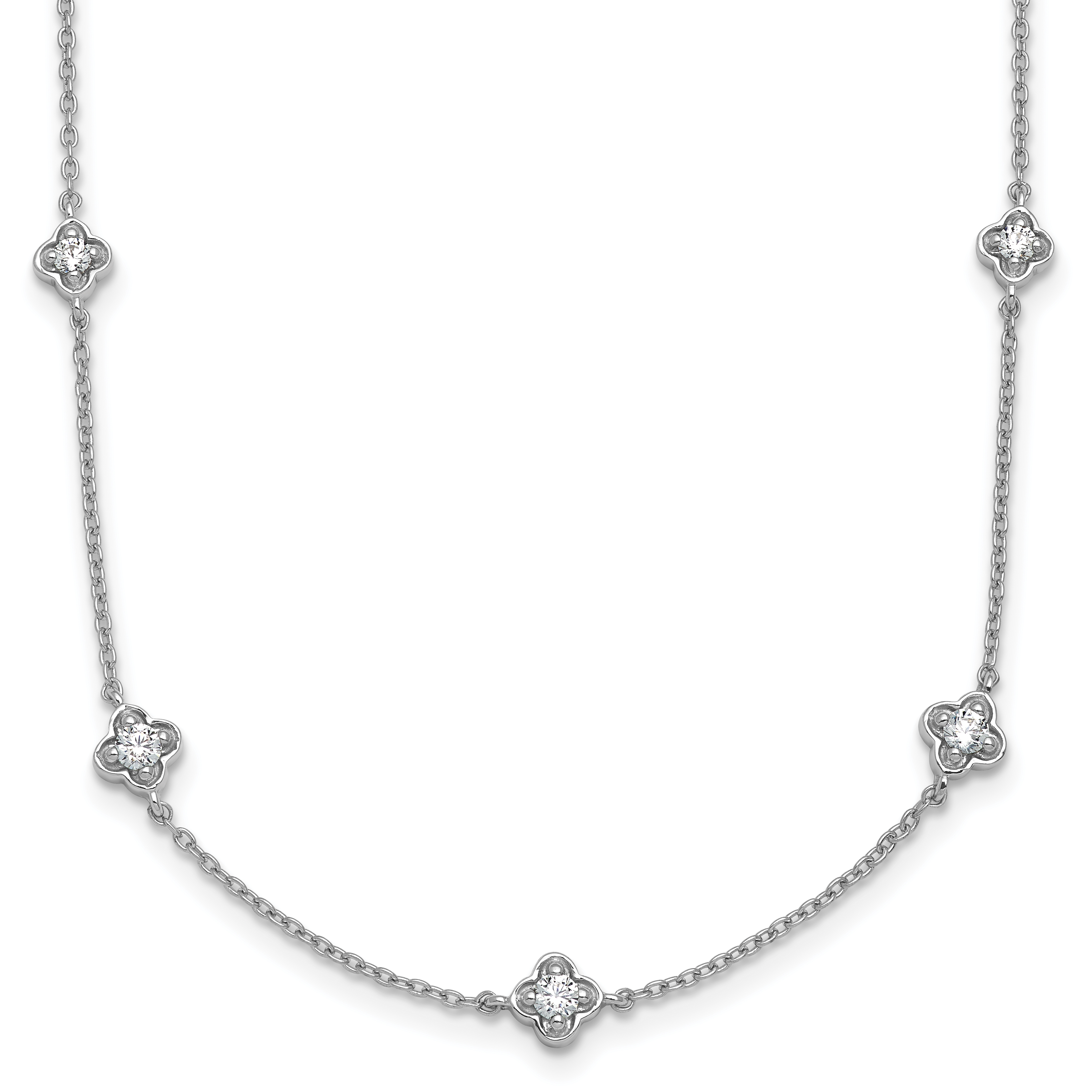 14k White Gold Complete 1/2 carat Diamond Quatrefoil Design 9-Station 18 inch Necklace (PM3753-050-WA)