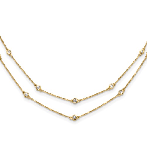 14K Yellow Gold 0.50 Carat Lab Grown Diamond VS SI+ G+ Sixteen Station Double Strand Necklace, 18"