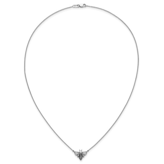 14k White Gold with Black Rhodium 1/10 carat Diamond Bee 18 inch Necklace