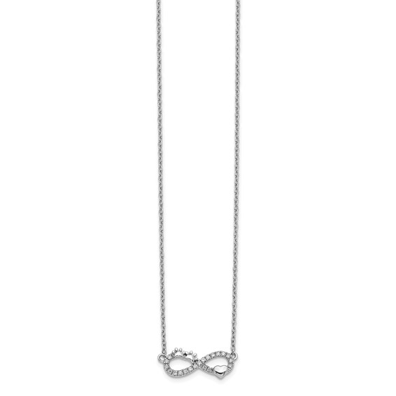 14k White Gold 1/10 carat Diamond Infinity with Pawprint and Heart 18 inch Necklace