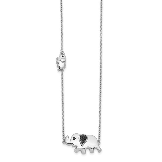 14k White Gold 1/20 carat Black Diamond Elephant 18 inch Necklace