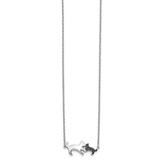 14k White Gold 1/20 carat Black Diamond Mother and Baby Cat 18 inch Necklace