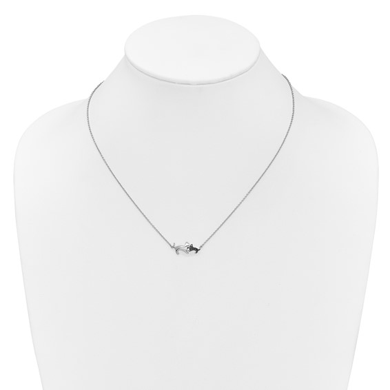 14k White Gold 1/20 carat Black Diamond Mother and Baby Cat 18 inch Necklace
