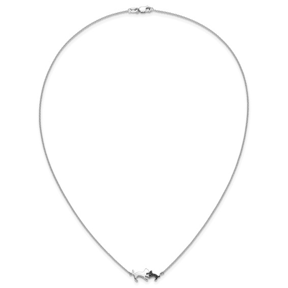 14k White Gold 1/20 carat Black Diamond Mother and Baby Cat 18 inch Necklace