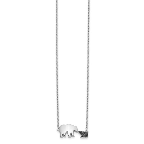 14k White Gold 1/20 carat Black Diamond Mother and Baby Bear 18 in Necklace